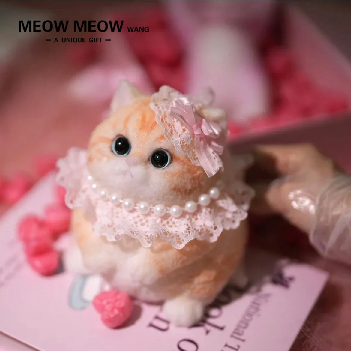 Round Orange chubby cat with a pink hat